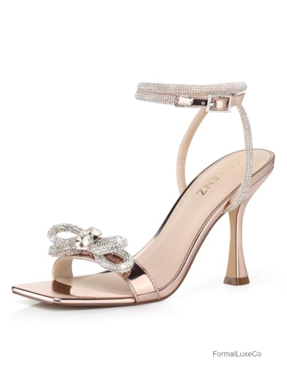 Sparkly Kitten Heel Sandals with Double Rhinestone Ankle Strap